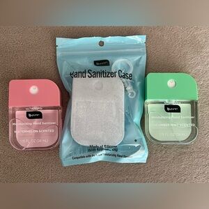 B Pure Moisturizing Hand Sanitizer Set-Pink, Green and translucent glitter case